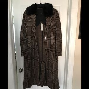 BNWT river island Brown check faux fur knit coat